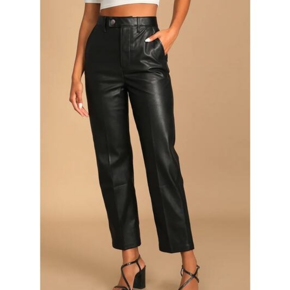 Levi's Premium Math Club Slacks Black Faux Leather High Rise Straight Leg 27 - Picture 1 of 14